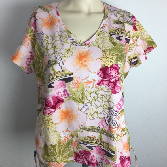 La Cabana 1X Pink Floral Bungalow Print Aloha - Picture 1 of 8